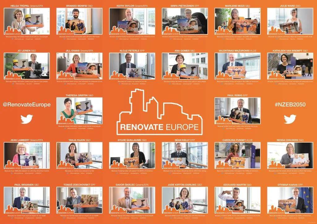 Mosaic of the 26 MEPs’ photos around the Renovate Europe logo