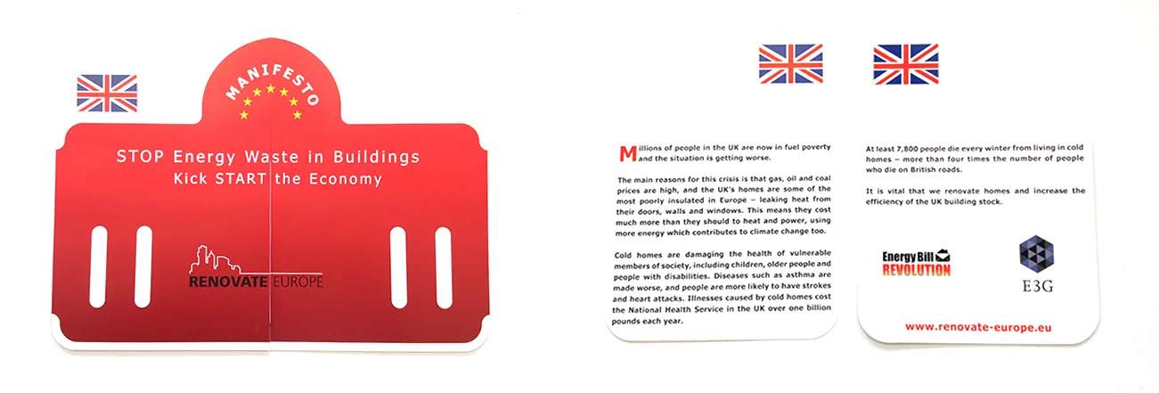 The manifesto “STOP Energy Waste in Buildings, Kick START the Economy”, with the UK national insert
