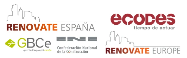 Logos of Renovate Europe, Renovate España (GBCe and CNC) and Ecodes